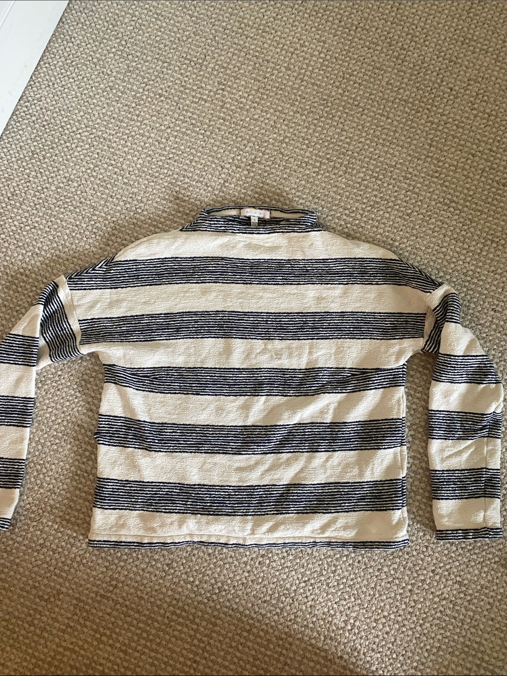 Anthropologie Cream & Navy Striped Pullover mock neck